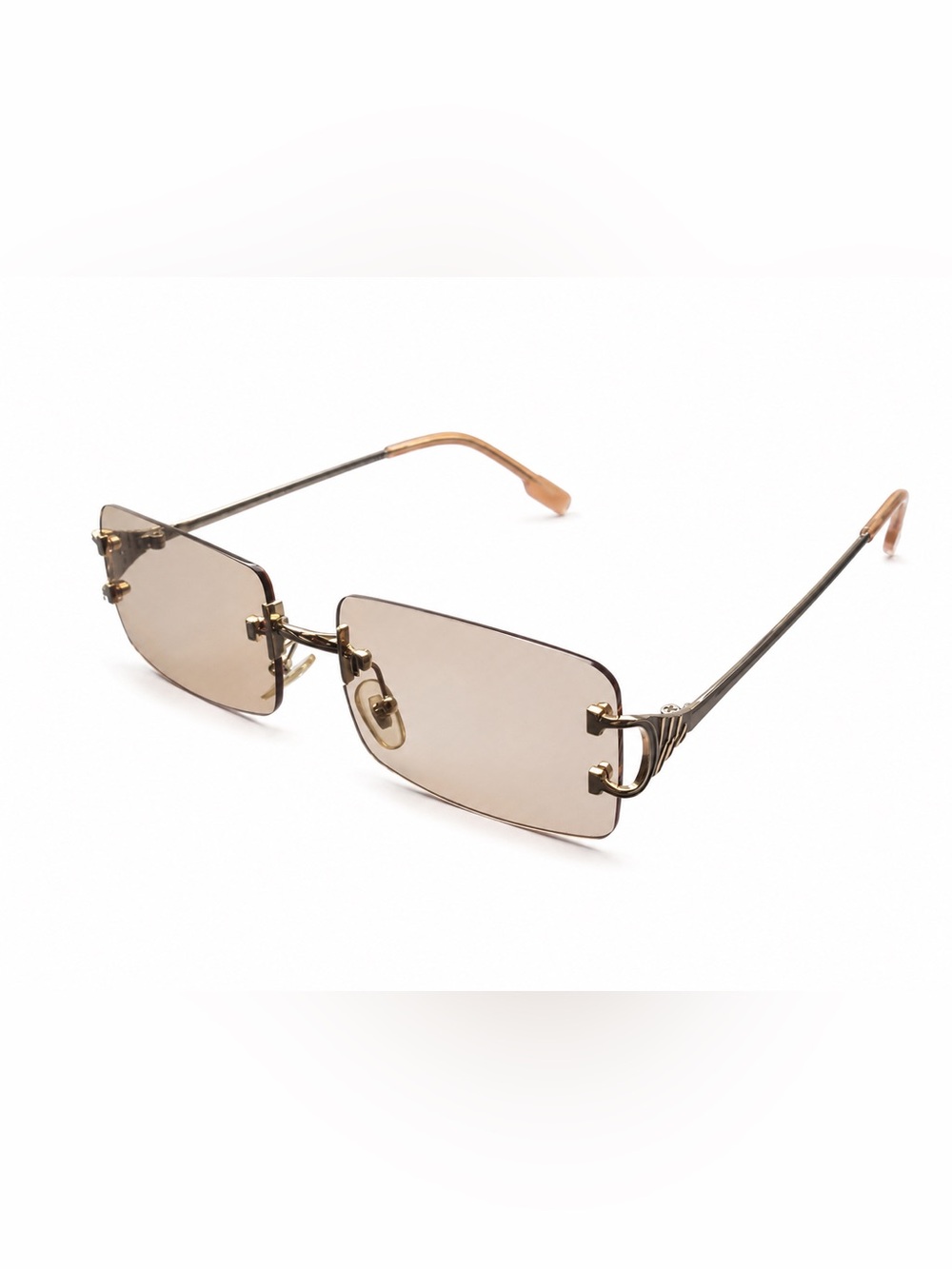 Vintage Y2K Rimless Square Sunglasses - Silver & Brown